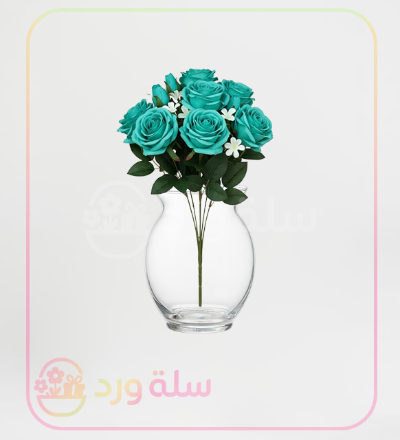باقة الورد الجوري الصناعي الفاخرة - تركواز