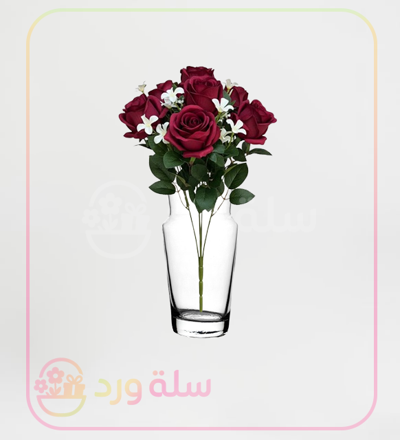 باقة الورد الجوري الصناعي الفاخرة - خمري